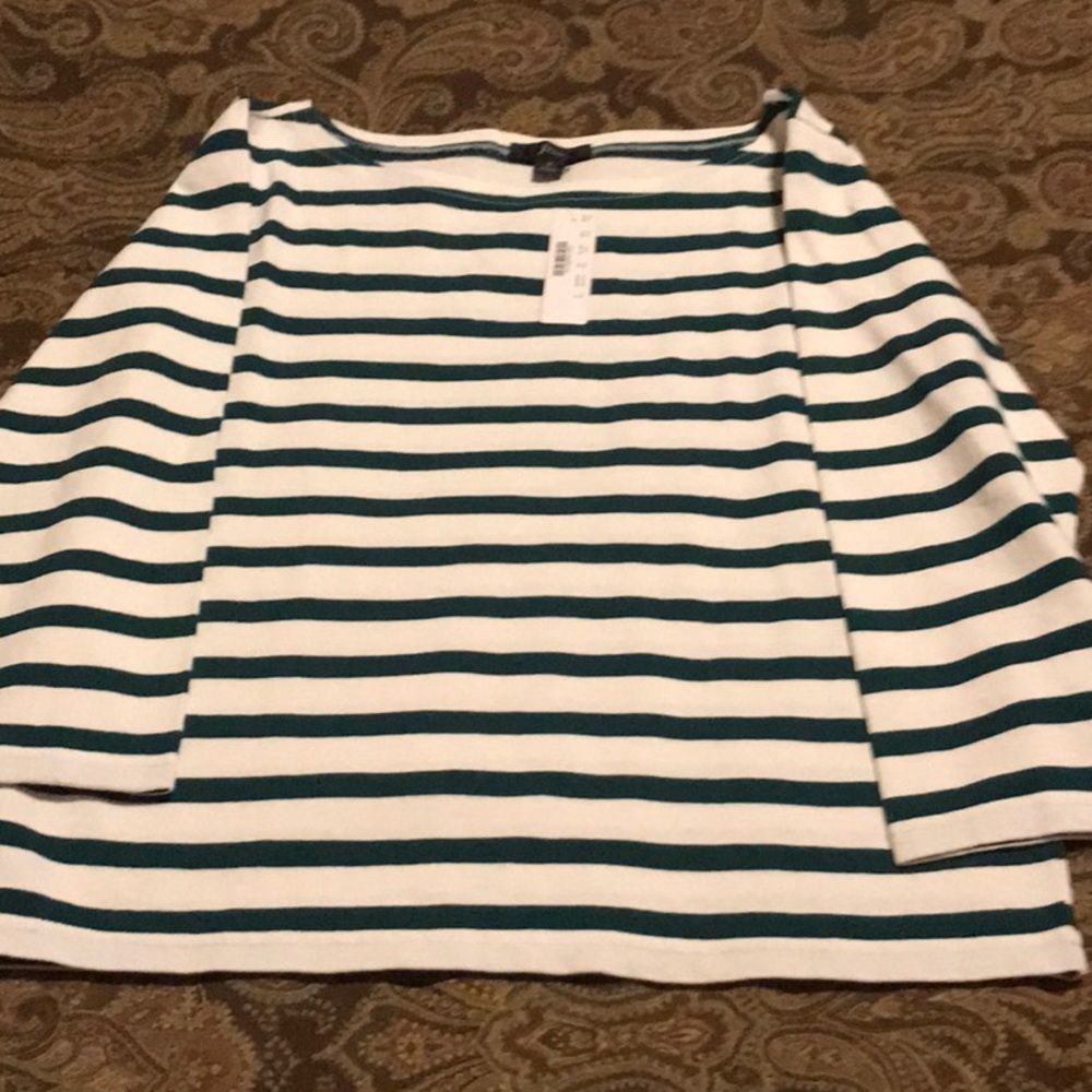J.Crew Green and White Stripe Cotton Tee NWT